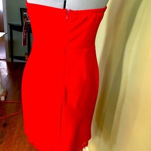 Red strapless dress